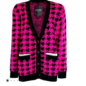 Le Superbe Uptown Girl Embellished Houndstooth Jacquard Cardigan